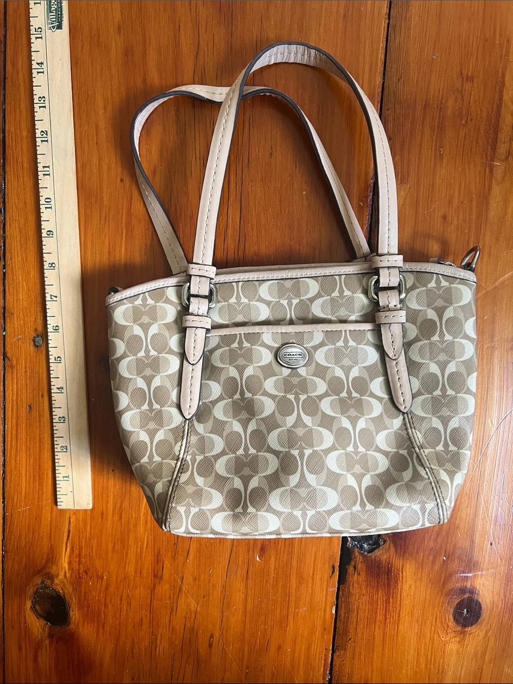 Coach Tan and Cream Signature Canvas Shoulder Bag